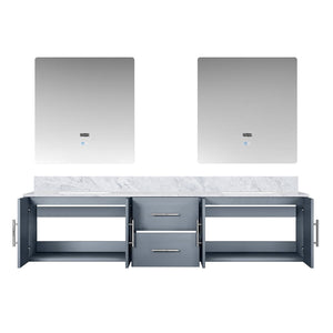 English Elm Dark Grey Double Bath Vanity With Carrara Marble Top & Led Mirrors - Elegant Storage Solution! B2731S00833