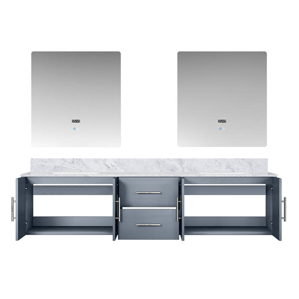 English Elm Dark Grey Double Bath Vanity With Carrara Marble Top & Led Mirrors - Elegant Storage Solution! B2731S00833