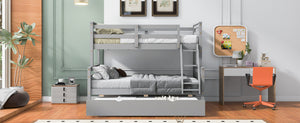 English Elm Twin Pine-over-Full Bunk Bed with Attached Ladder, Trundle & Full-Length Guardrail for Space-Saving Rooms Gray SM000208AAE-1