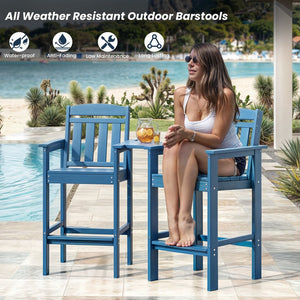 English Elm Tall Adirondack Chairs Set of 2 with Removable Tray & Umbrella Hole, Wood-Grain HDPE Bar Stools for Patio Comfort and Durability Blue T3623P408124
