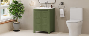 English Elm 24" Vintage Style Small Bathroom Vanity Olive Green with Ceramic Sink, Soft-Close Doors, Shelf (95) N729P292015F