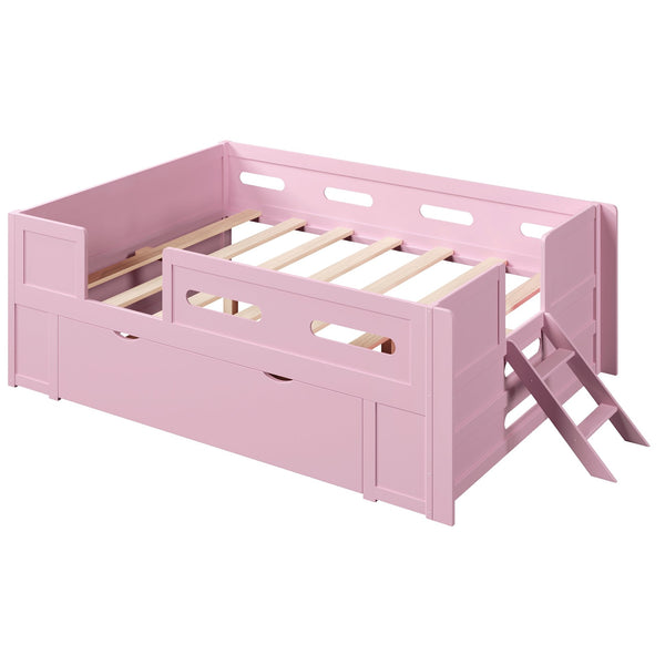 English Elm Wood Twin Platform Bed for Kids with Fence Guardrail and Under Storage Drawer Pink N709P385776H