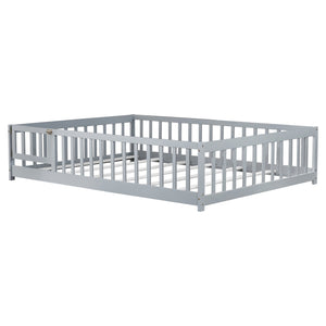 English Elm Twin Solid Rubberwood Floor Bed with Full Perimeter Safety Rails for Toddler Rooms Grey W504P296784