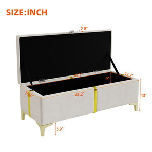 English Elm 2-pieces Queen Platform Bed Set Pu Upholstered Hydraulic Storage with Gold Accent Ottoman N733S362242A