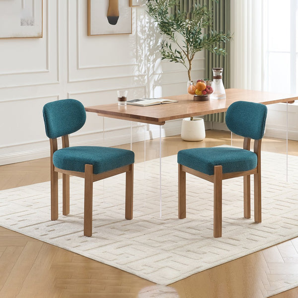English Elm Wooden Wingback Dining Chairs Chenille Upholstered Farmhouse Set for Kitchen Comfort Teal W3244P316082