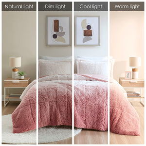 English Elm King/Cal Brielle Ombre Shaggy Faux Fur Comforter Mini Set — Plush Hypoallergenic Warmth, Machine Washable B03595980