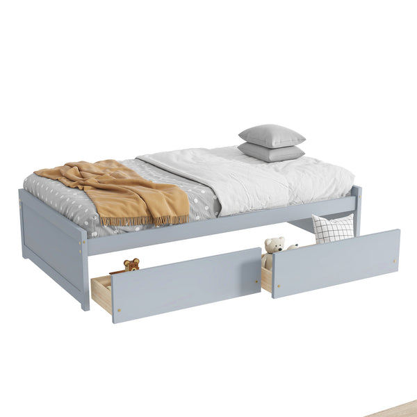 English Elm Twin Twin Size Bed with 2 Drawers Solid Rubber Wood Frame, Space-Saving Storage and Easy Assembly Grey W504P313036