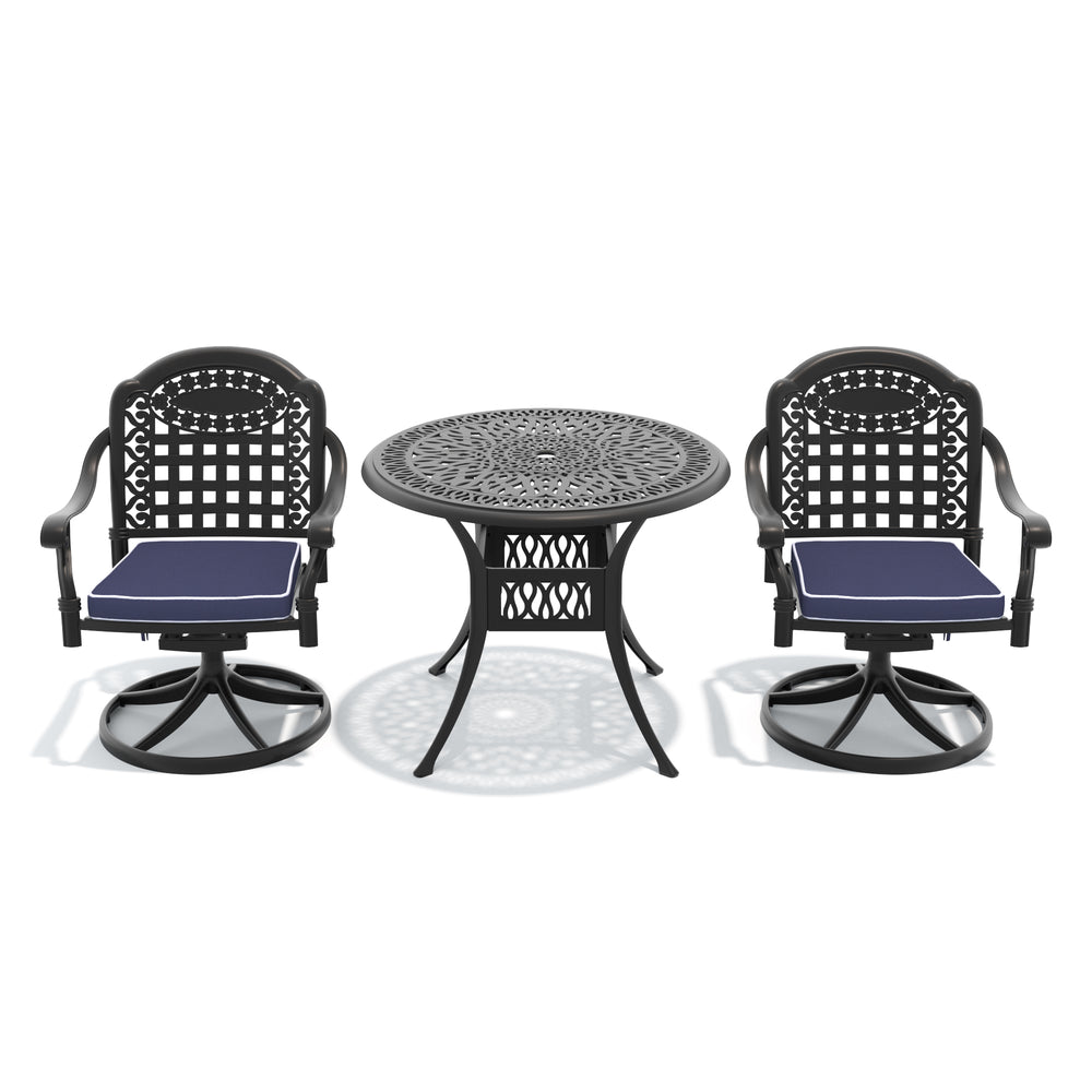 English Elm 3-piece Outdoor Cast Aluminum Bistro Set with Swivel Chairs and Round Patio Table W1710S00335