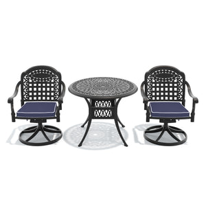 English Elm 3-piece Outdoor Cast Aluminum Bistro Set with Swivel Chairs and Round Patio Table W1710S00335