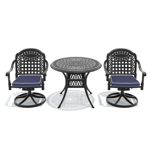 English Elm 3-piece Outdoor Cast Aluminum Bistro Set with Swivel Chairs and Round Patio Table W1710S00335