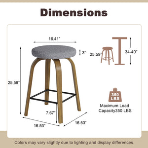 English Elm Swivel Backless Counter Stools Set of 2 with Fabric Seat Bentwood Legs Mid-century Modern Gray W3107P449831