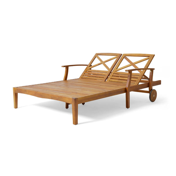 English Elm Christopher Knight Home® - Perla Double Chaise Lounge - Stylish Acacia Wood Seating With Plush Cushions For Ultimate Comfort 63357.00BLU