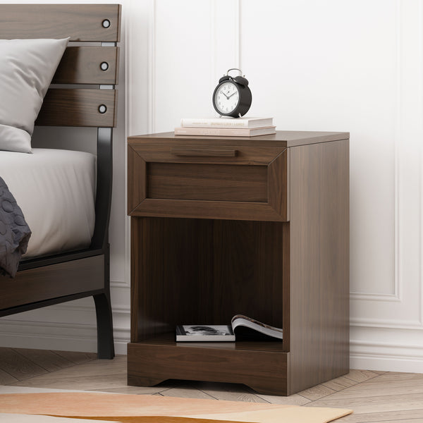 English Elm Christopher Knight Home® - DELANEY Faux Wood 1-Drawer Nightstand with Bottom Shelf, Moisture-Resistant MDF, Compact Chic Walnut 71138.00WALN