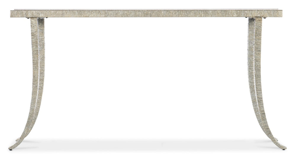 Hooker Furniture Melange Narrow Marble Console Table With Textured Silver Frame, Splayed Legs For Small Spaces 628-85669-00