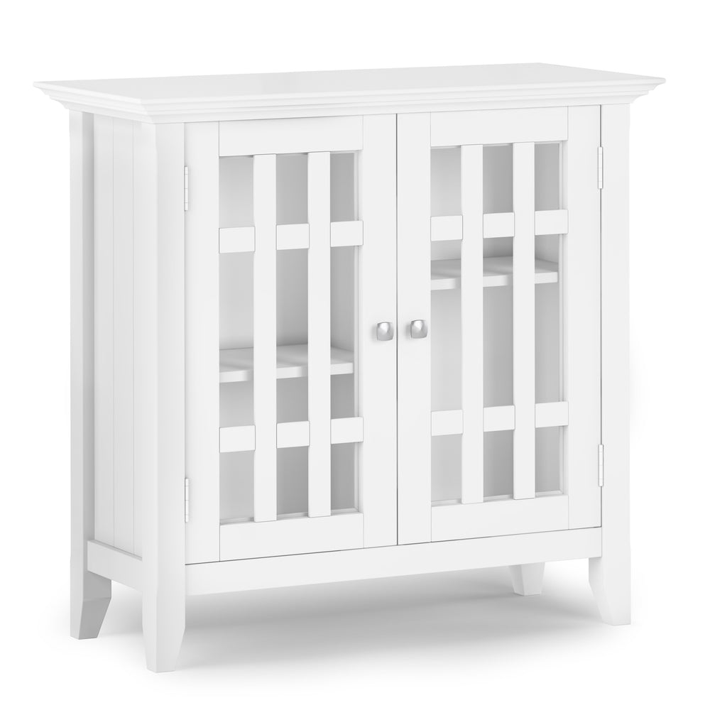 English Elm Bedford Low Storage Media Cabinet - Stylish White Furniture With Glass Doors & Adjustable Shelves B136P158480