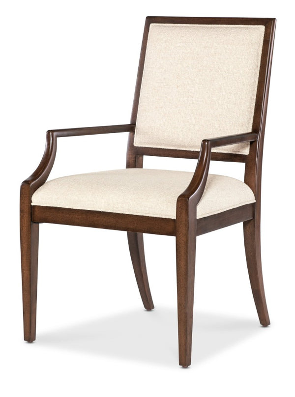 Hooker Furniture Archives Upholstered Arm Chair With Figured Walnut Finish, Curate Wheat Performance Fabric, Tailored Elegance 24.75 L x 23.50W x 38.75H 6123-75400-89