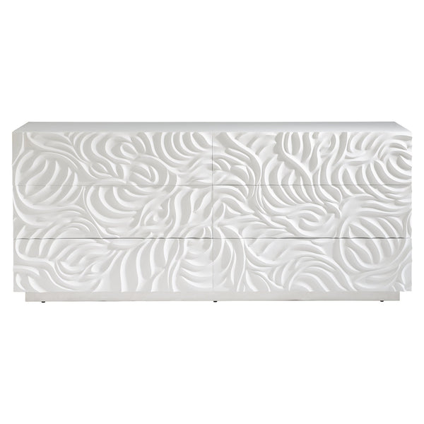 Bernhardt Bernhardt Alia Dresser White Plaster — Sculptural Carved Fronts, 6 Soft-Close Drawers, Polished Base 316054