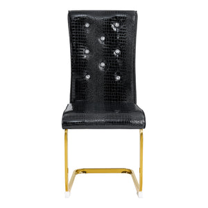English Elm Set of 2 Glam Faux Alligator Pvc Dining Chairs with Crystal Buckle Bow Legs Black W3875P371066