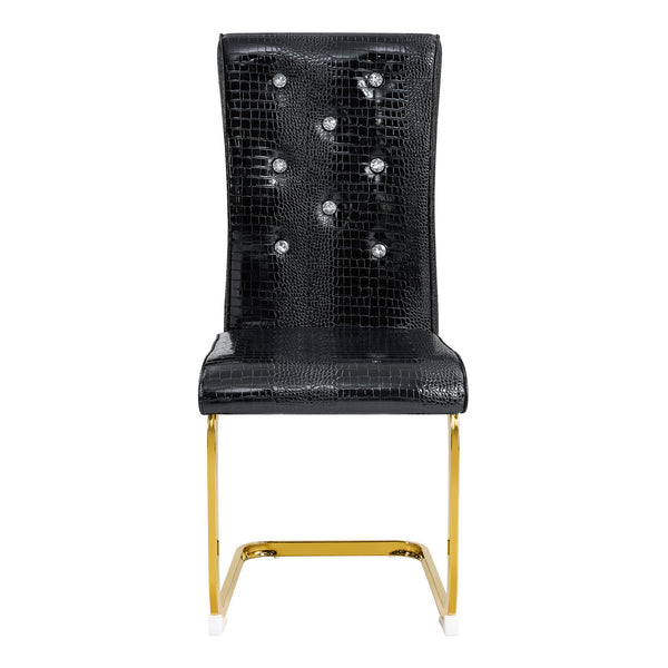 English Elm Set of 2 Glam Faux Alligator Pvc Dining Chairs with Crystal Buckle Bow Legs Black W3875P371059