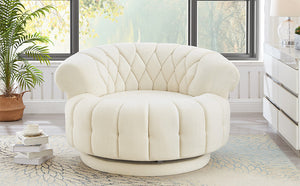 English Elm Swivel Barrel Accent Chair Chenille Tufted Round Club Seat for Living Room Lounge Beige N719S002280A