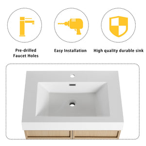 English Elm 30" Modern Freestanding Bathroom Vanity with Thick White Resin Sink, Soft-Close Doors & Adjustable Shelf (Durable) W999P239160