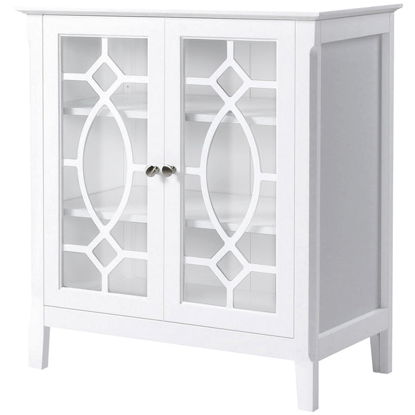 English Elm Homcom Elegant White Sideboard Buffet Cabinet With Glass Doors, Adjustable Shelves & Ample Storage W2225P229408