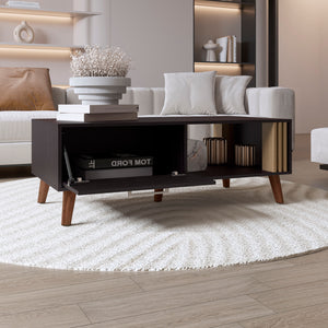 English Elm Vance 47" Coffee Table with Pull-Down Door & Open Shelf, Compact Black Wengue/Natural Oak Storage B070P254788