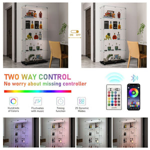 English Elm Tempered Glass Display Cabinet With Bluetooth Led Lights, Lockable Door & Mobile Casters - Black W3155S00009-GIGA