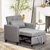 English Elm Homcom Convertible Sofa Lounger Chair Bed Multi-Functional Sleeper Recliner With Tufted Upholstered Fabric, Adjustable Angle Backrest, and Pillow, Grey