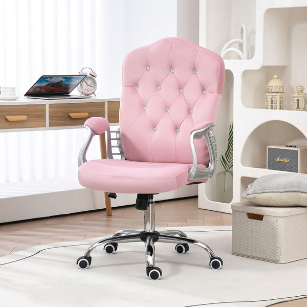 English Elm Vinsetto Plush Velvet Office Chair, Adjustable Pink Desk Chair With Swivel Wheels & Tilt Comfort Function W2225P217514-GIGA