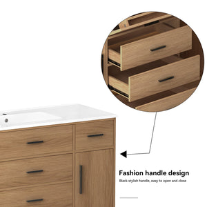 English Elm 48"dark Brown Vanity with 6 Drawers and Soft Close Doors for a Spa Bathroom Light Oak W3133S00026