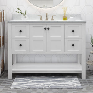 English Elm Christopher Knight Home® - 48'' White Acacia Cabinet Vanity 48" Single Sink 4 Soft-Close Drawers Bottom Shelf Easy Plumbing Access 65598.00WHI