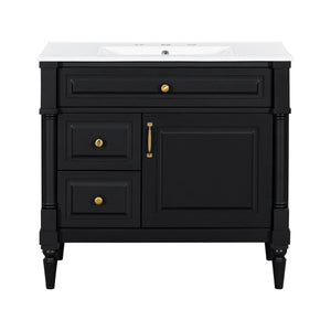 English Elm 36" Bathroom Vanity With Elegant Ceramic Sink, Adjustable Storage, And Sleek Black Finish For Modern Style N725P356064B