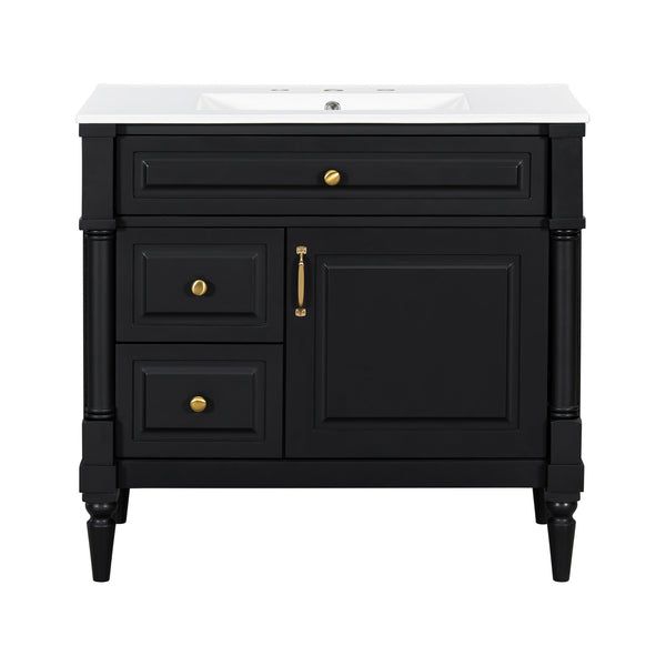 English Elm 36" Bathroom Vanity With Elegant Ceramic Sink, Adjustable Storage, And Sleek Black Finish For Modern Style N725P356064B