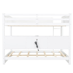 English Elm Queen Over Bunk Bed Solid Pine Cabin Frame with Storage and Usb Charging White GX000399AAK