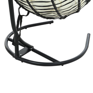 English Elm U_style Wicker Hanging Egg Chair with Stand Hdpe Cocoon Swing for Balcony Garden Black+Beige N711P389503A