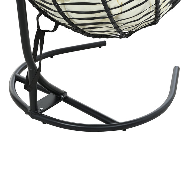 English Elm U_style Wicker Hanging Egg Chair with Stand Hdpe Cocoon Swing for Balcony Garden Black+Beige N711P389503A