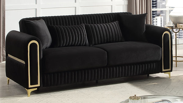 English Elm Ruby 3 Piece Living Room Sofa Set with Gold Steel Legs and Channel Stitch Detail B009S02248
