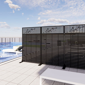 English Elm Metal Grid Privacy Screen Freestanding Powder Coated Divider for Patio or Balcony W1586P455083