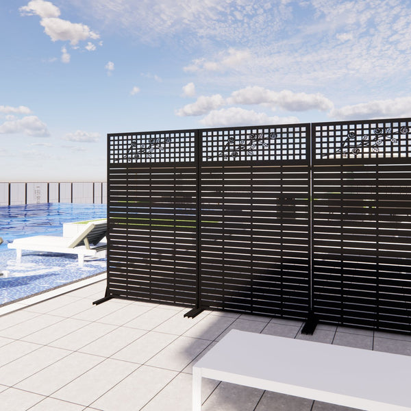 English Elm Metal Grid Privacy Screen Freestanding Powder Coated Divider for Patio or Balcony W1586P455083