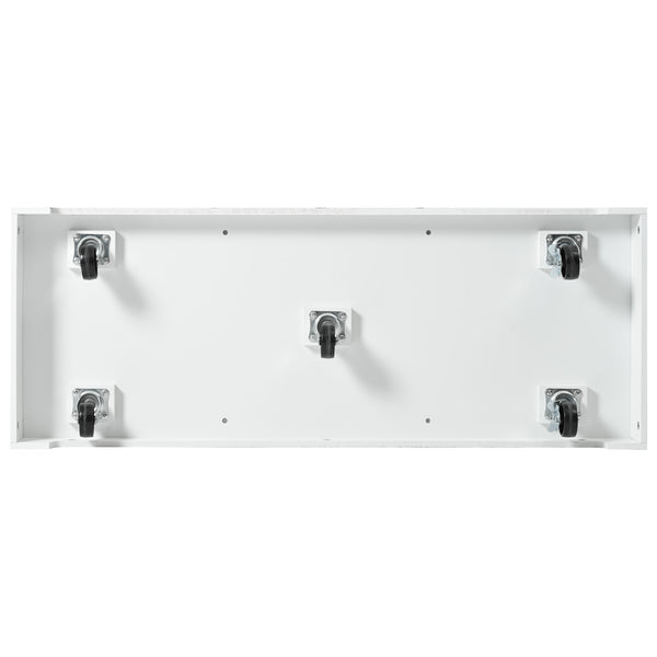 English Elm K&K Convertible 55.7" Folding Kitchen Island Cart with Power Outlet, Spice Rack, 5 Wheels, Multi-Use White N707P186617W