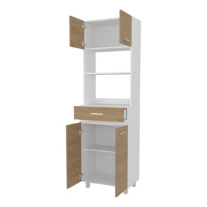 English Elm Tall Freestanding Pantry Cabinet with Microwave Shelf Drawer and Enclosed Storage B128P458629