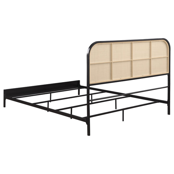 English Elm Kenneth Queen Bed Woven Rattan Headboard Steel Frame Coastal Boho Bedroom Accent B062P440084