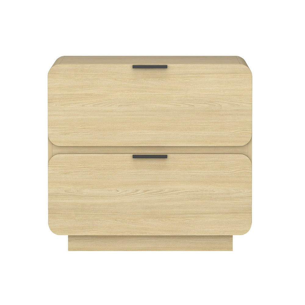 English Elm Chrystie 26" Nightstand with Two Full-Extension Drawers, Warm Wood Grain, Sleek Metal Pulls, Modern Profile Natural B365P398191