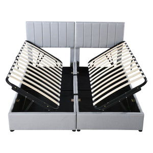 English Elm King Upholstered Hydraulic Storage Bed with Vertical Stripe Headboard, Linen Upholstery, 660lb Capacity Gray SF000285AAE