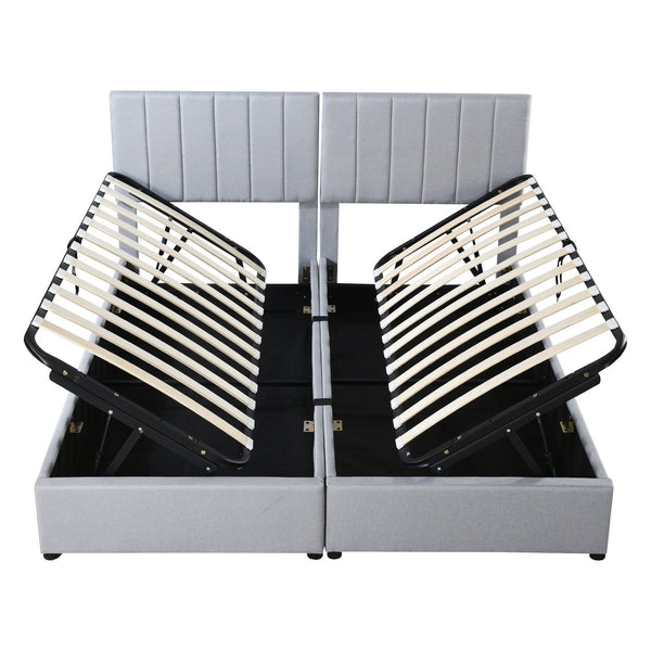 English Elm King Upholstered Hydraulic Storage Bed with Vertical Stripe Headboard, Linen Upholstery, 660lb Capacity Gray SF000285AAE