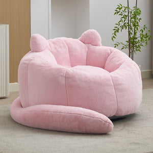 English Elm Cat-shaped Bean Bag Sofa with Sculptural Tail Armrest for Playful Living Spaces Pink W2311P457294