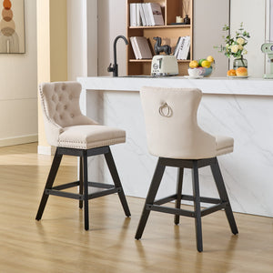 English Elm Swivel Velvet Barstool with Tufted Back, 360° Swivel, Plush Foam & Steel Spring Seat, Sturdy Wood Frame (Set of 2) Beige W1143P241329
