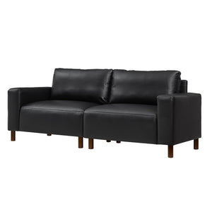 English Elm 78.5" Mid-century Faux Leather Loveseat with Solid Wood Legs for Living Room or Apartment Black W1097S00252