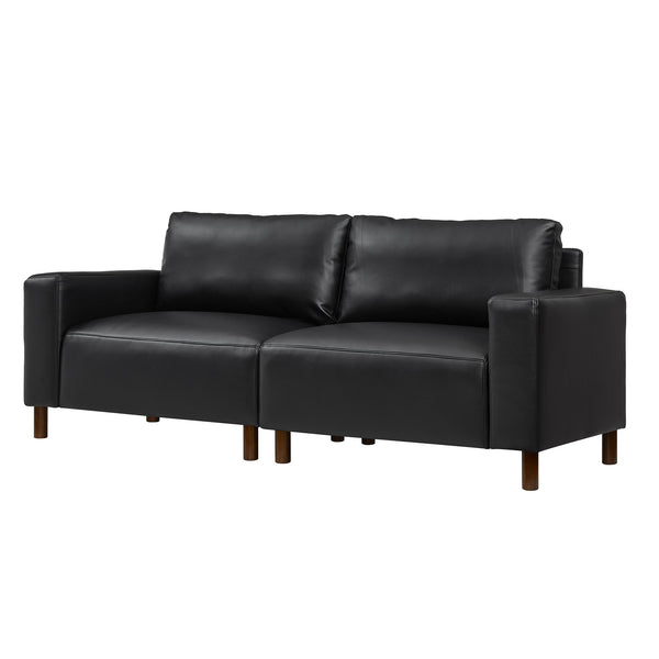 English Elm 78.5" Mid-century Faux Leather Loveseat with Solid Wood Legs for Living Room or Apartment Black W1097S00252